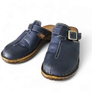 JOSEF SEIBEL Leather Buckle Clogs navy blue EU 37 (approx. US women's 6.5–7)